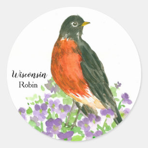 Sticker Rond Oiseau d'État du Wisconsin Robin Bois Violet