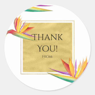 Sticker Rond Oiseau du Paradis Elégant Or Blanc Mariage Faveur