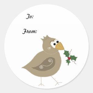 Sticker Rond Oiseau fantaisiste avec un brin de houx