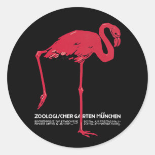 Sticker Rond Oiseau flamant rose vintage au zoo de Munich en Al