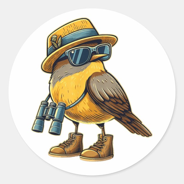Sticker Rond Oiseau Nerd Drôle Oiseau Observation Oiseau Oiseau (Devant)