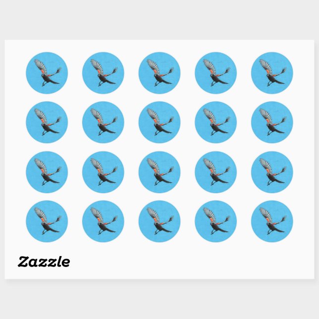 Sticker Rond Oiseau noir à ailes rouges (Feuille)