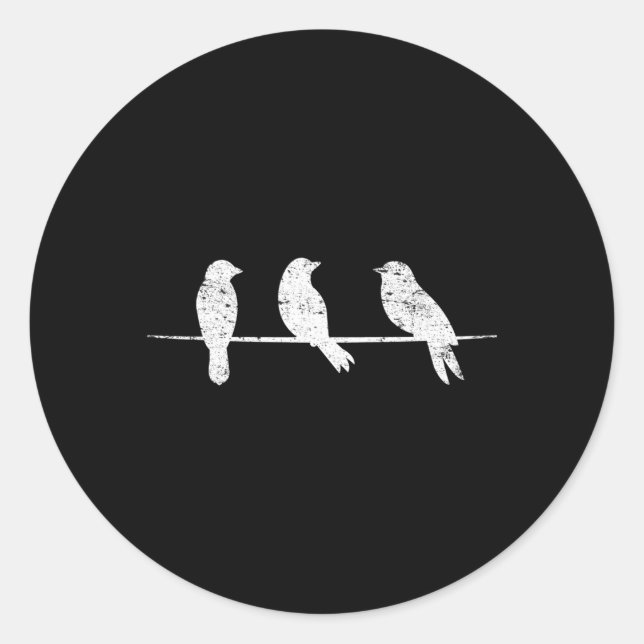 Sticker Rond Oiseau Observant Trois Oiseaux Sur Un Fil (Devant)