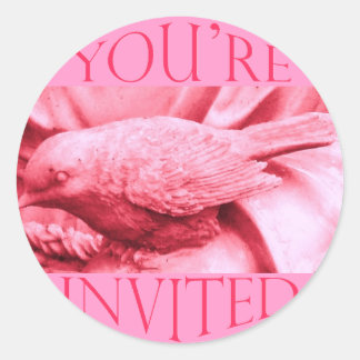 Sticker Rond Oiseau statuaire rose