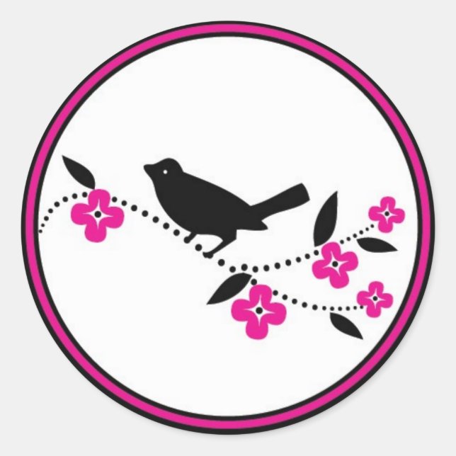 Sticker Rond Oiseau sur la branche de fleur de cerisier (Devant)