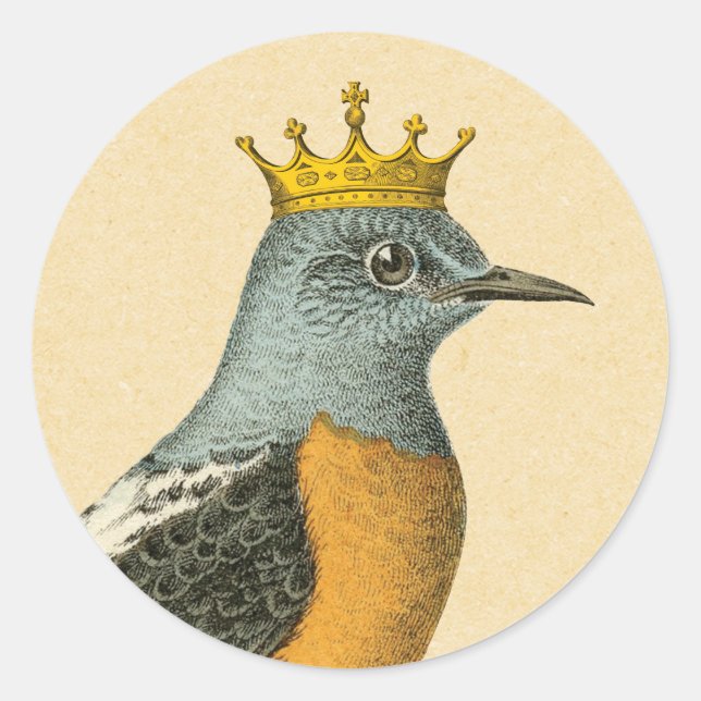 Sticker Rond Oiseau vintage à couronne d'or (Devant)