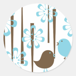 Sticker Rond Oiseaux amicaux en bleu