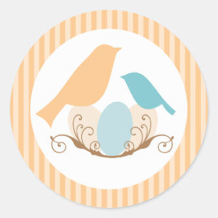 Sticker Rond Oiseaux Baby shower Enveloppe Phoques