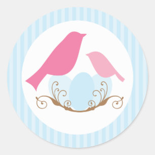 Sticker Rond Oiseaux Baby shower Enveloppe Phoques