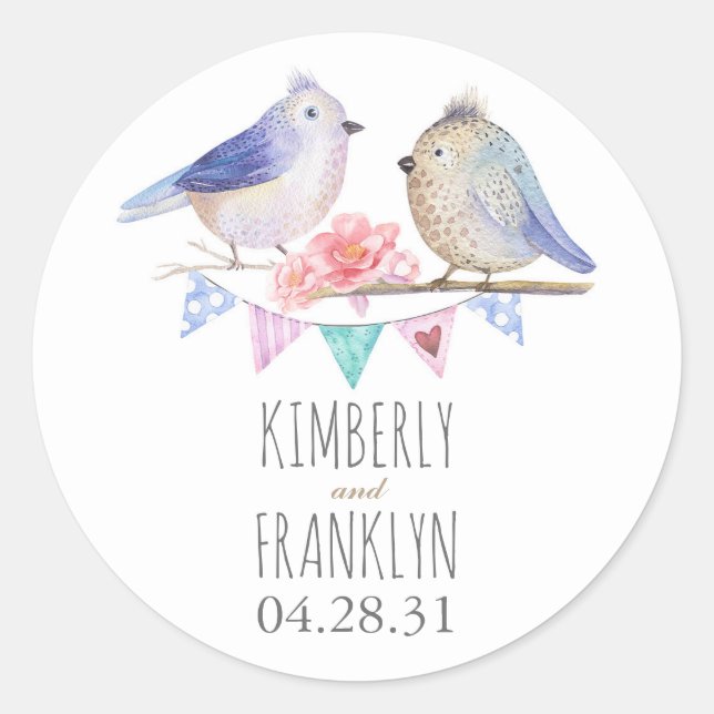 Sticker Rond Oiseaux Couple mignon Mariage (Devant)