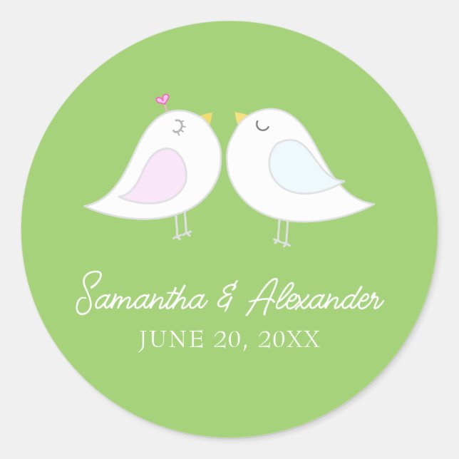Sticker Rond Oiseaux d'amour mignons vert citron (Devant)