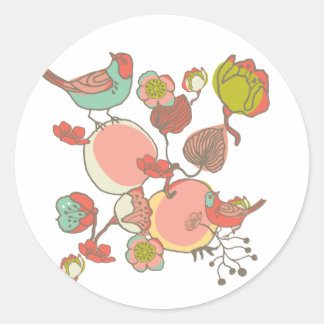 Sticker Rond Oiseaux dans les arbres fruitiers
