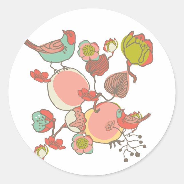 Sticker Rond Oiseaux dans les arbres fruitiers (Devant)