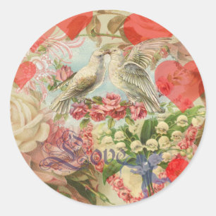 Sticker Rond Oiseaux de l'amour Vintage Antique Cœur