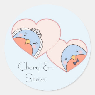 Sticker Rond Oiseaux de mariage dans les Coeurs Bleu