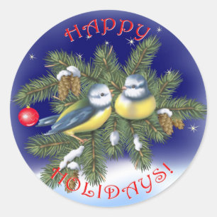 Sticker Rond Oiseaux de Noël