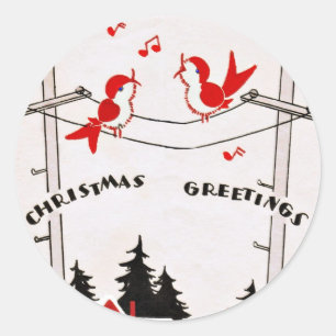 Sticker Rond Oiseaux de Noël Art déco
