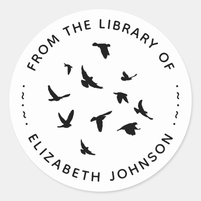 Sticker Rond Oiseaux De Typographie Ronde De La Bibliothèque De (Devant)