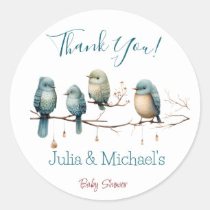 Sticker Rond Oiseaux de Whimsical sur Branches Baby shower Past