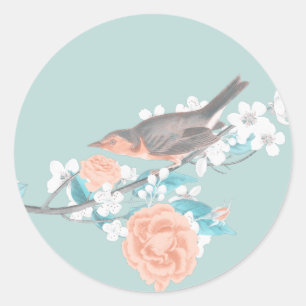 Sticker Rond Oiseaux et fleurs
