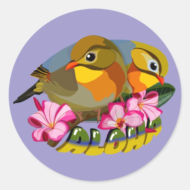 STICKER ROND OISEAUX LEIOTHRIX À BILLE ROUGE—ALOHA (Devant)