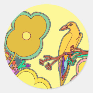 Sticker Rond Oiseaux lunaires