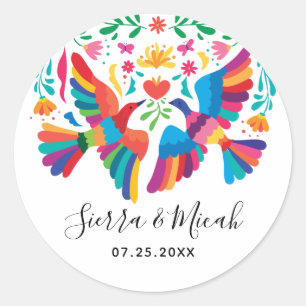 Sticker Rond Oiseaux mexicains d'inspiration vive et fleurs
