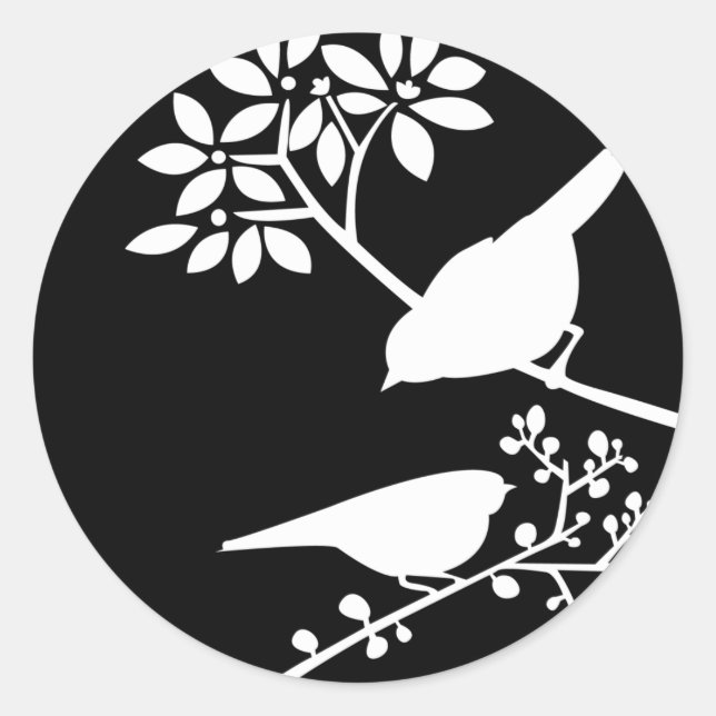 Sticker Rond Oiseaux noirs et blancs (Devant)