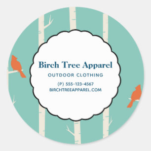 Sticker Rond Oiseaux oranges rétro sur les bouleaux