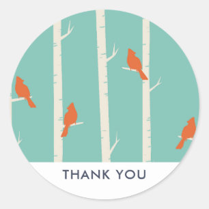 Sticker Rond Oiseaux oranges rétro sur Merci de bouleaux