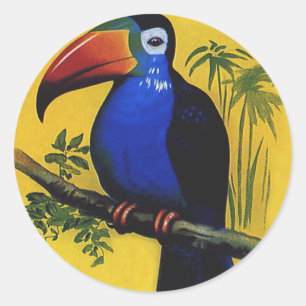 Sticker Rond Oiseaux sauvages vintages, Toucan tropical dans l'