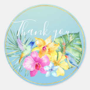 Sticker Rond Oiseaux tropicaux Ombre Merci floral