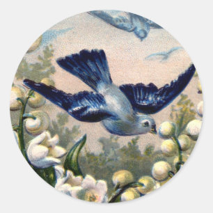 Sticker Rond oiseaux vintages du muguet de fleurs d'oiseaux