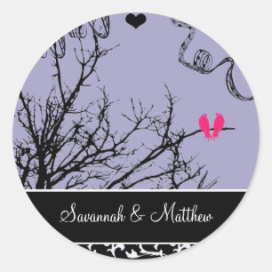 Sticker Rond Oiseaux vintages Mariage Phoque Choisir la couleur