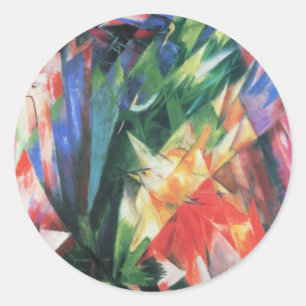 Sticker Rond Oiseaux (Vogel) par Franz Marc, Cubisme Vintage Ar