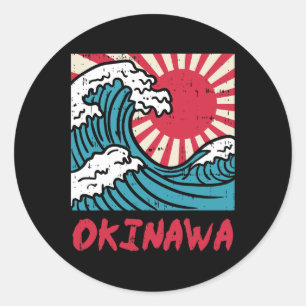 Sticker Rond Okinawa Great Wave Kanigawa Japon Martial japonais
