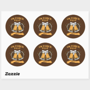 Sticker Rond Oktoberfest 20xx Année Steins Brown Bière Party