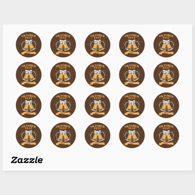 Sticker Rond Oktoberfest 20xx Année Steins Brown Bière Party (Feuille)