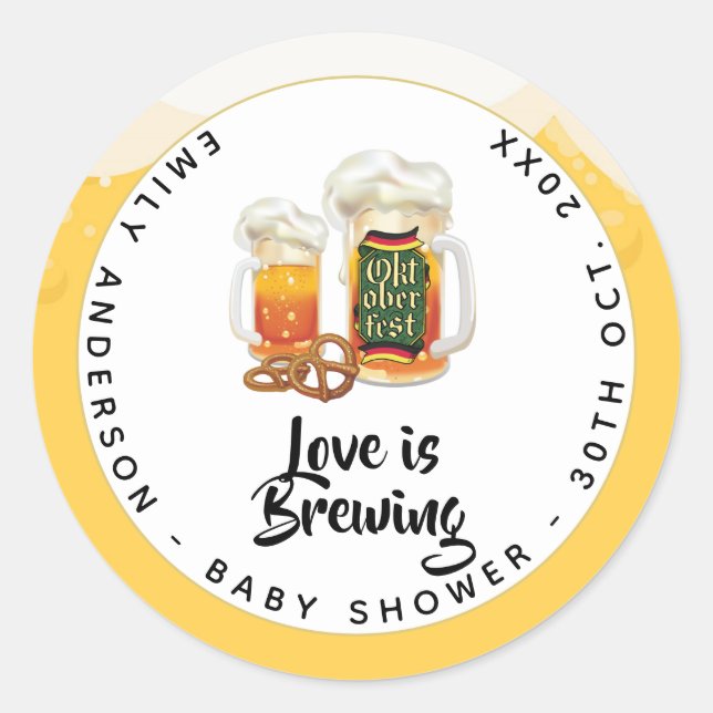 Sticker Rond Oktoberfest Baby shower Baby est en train de brass (Devant)
