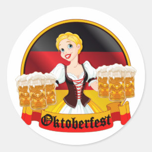 Sticker Rond Oktoberfest Bar allemand Maid
