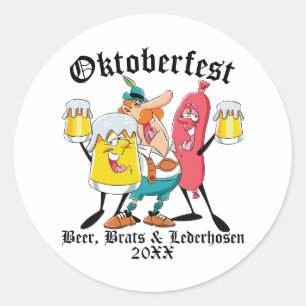 Sticker Rond Oktoberfest Beer Brats & Lederhosen