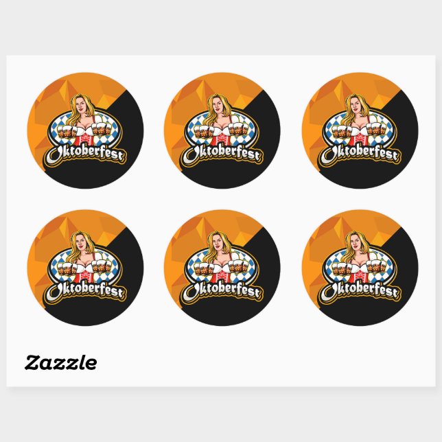 Sticker Rond Oktoberfest Bière Steins Femme Servante (Feuille)