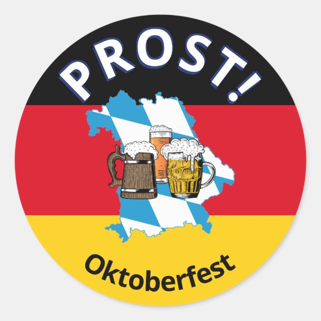 Sticker Rond OKTOBERFEST Bières caricaturales Allemagne Bavière (Devant)