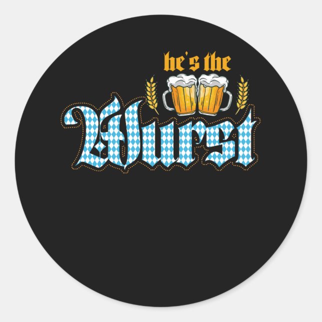 Sticker Rond Oktoberfest Couple Il Est Le Wurst Boire Allemand (Devant)