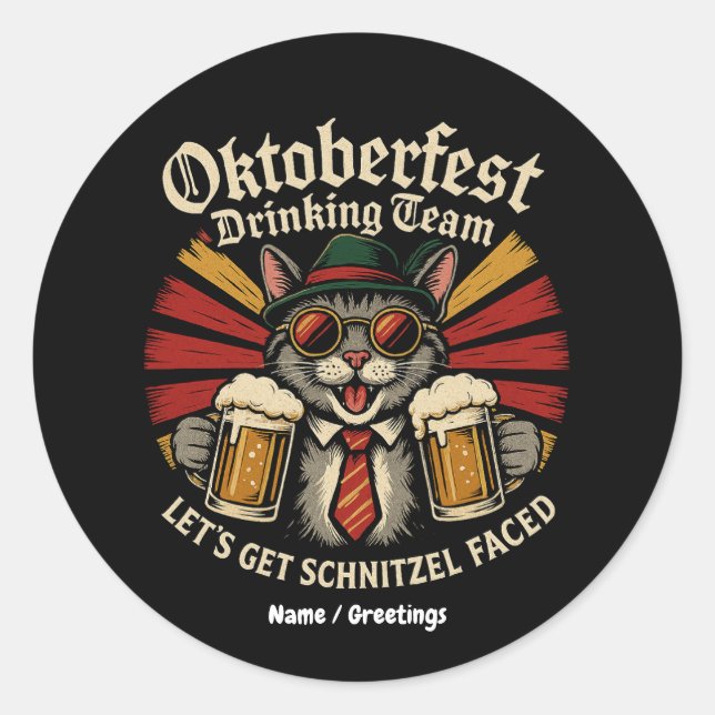 Sticker Rond Oktoberfest Drinking Team Lets Obtenir Schnitzel F (Devant)