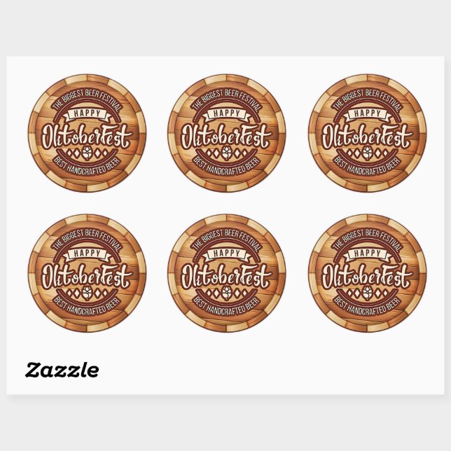 Sticker Rond Oktoberfest Festival Brown baril de bière en bois (Feuille)