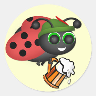 Sticker Rond Oktoberfest Ladybug avec bière