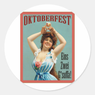Sticker Rond Oktoberfest ~ Poster publicitaire bavarois Vintage