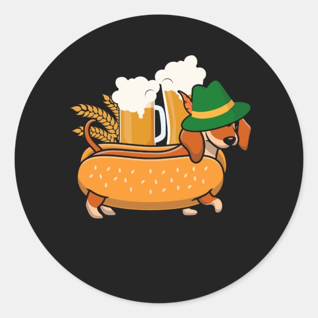 Sticker Rond Oktoberfest Pretzel Dachshund Wiener Hotdog allema (Devant)