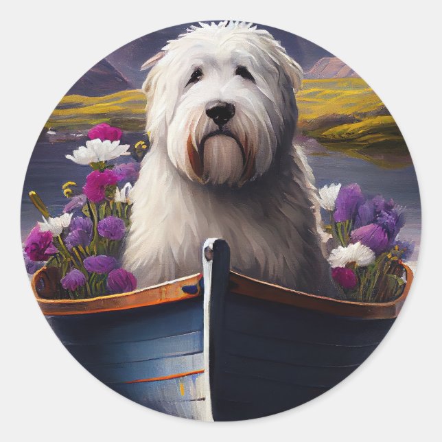 Sticker Rond Old English Sheepdog sur Paddle : Une aventure Pit (Devant)